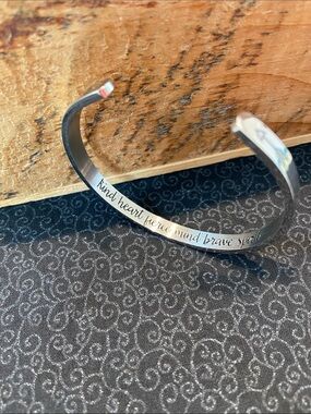 kind heart fierce mind brave heart Silver cuff bracelet